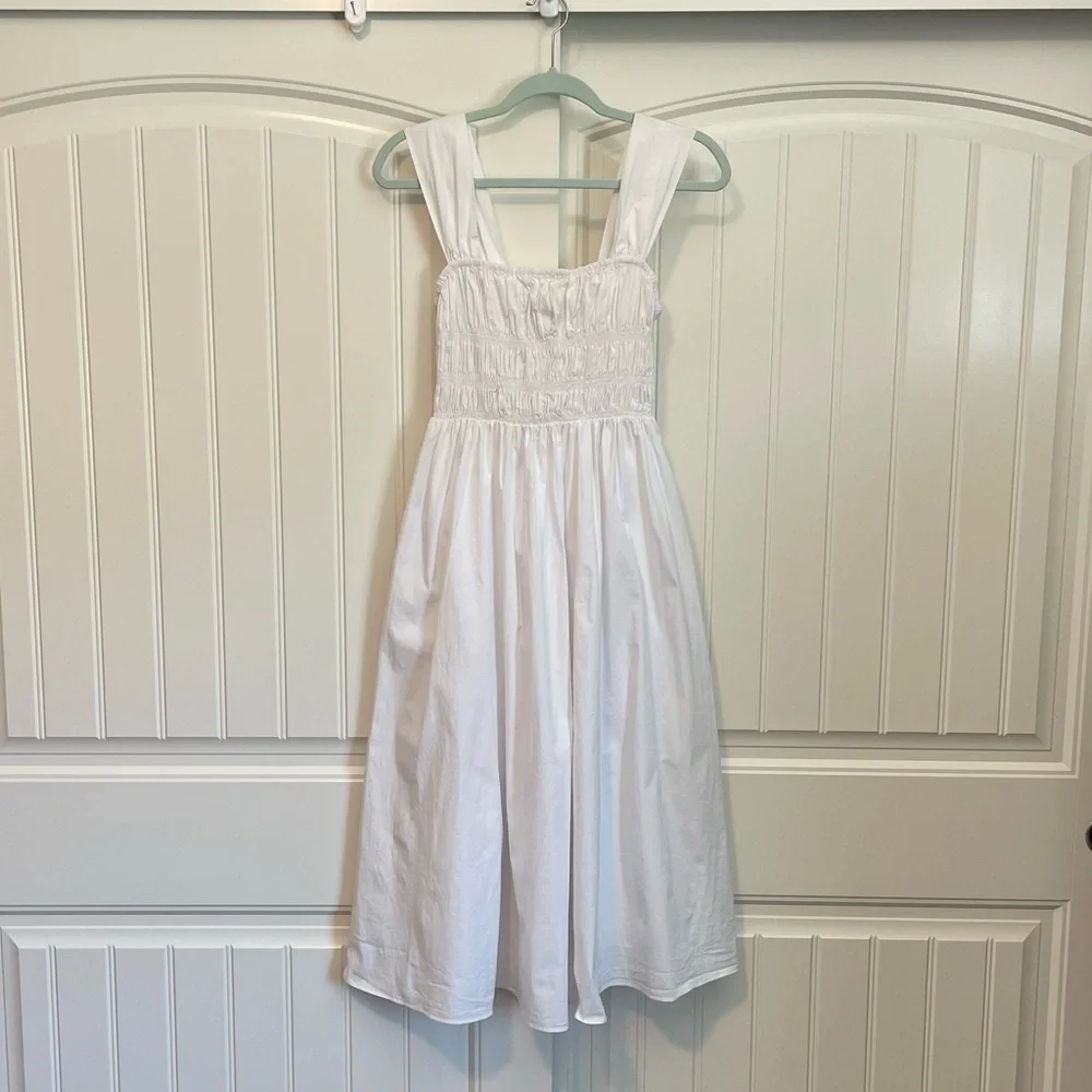 NWOT STAUD Ida Smocked midi dress white size small - Picture 2 of 10